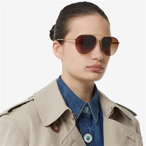 burberry check detail pilot sunglasses|Vintage Check Detail Pilot Sunglasses in Light brown .